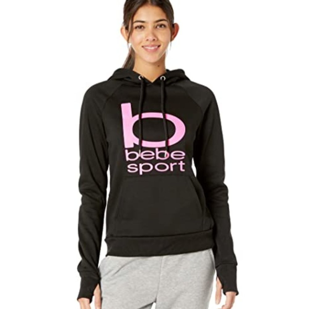 BEBE WOMEN'S BLACK/SORBET SPORT LOGO HOODIE